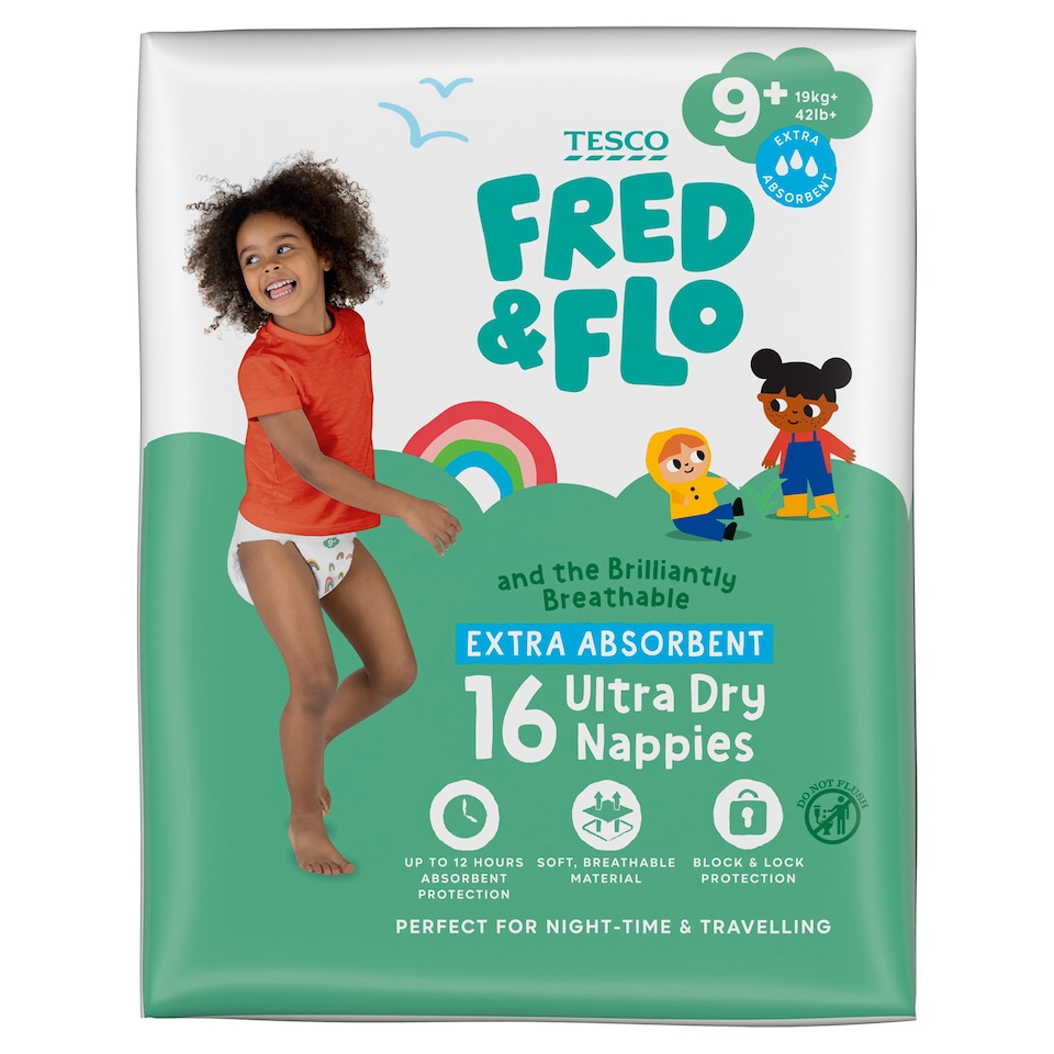 Fred & Flo Size 9+ Ultra Dry 16 Nappies