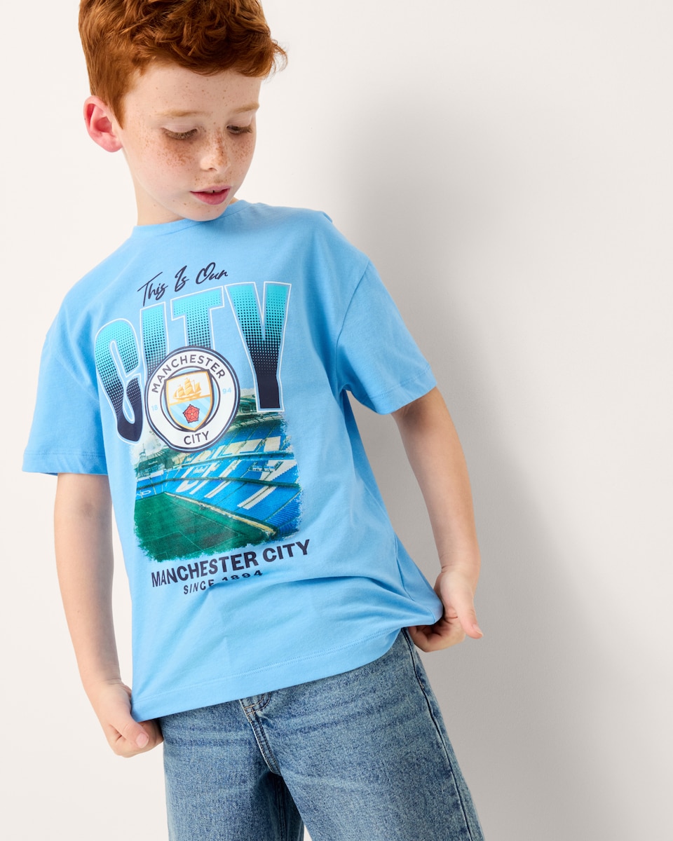 image 1 of Manchester City Pure Cotton T-Shirt in Blue