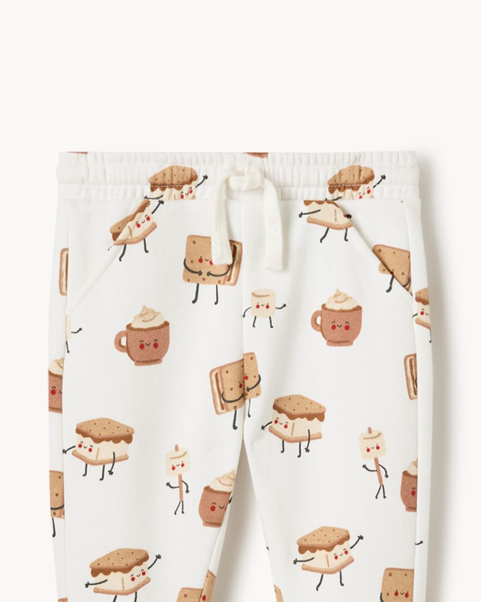 image 1 of F&F Baby Cotton Rich S’mores Print Sweatshirt and Joggers Set in Cream
