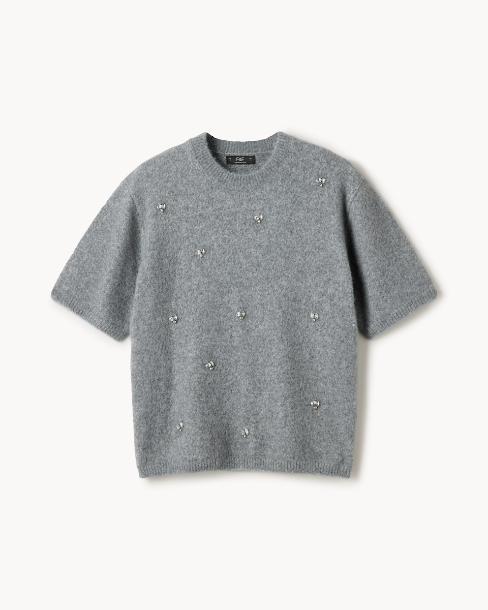 image 1 of F&F Diamanté Embellished Jumper in Grey