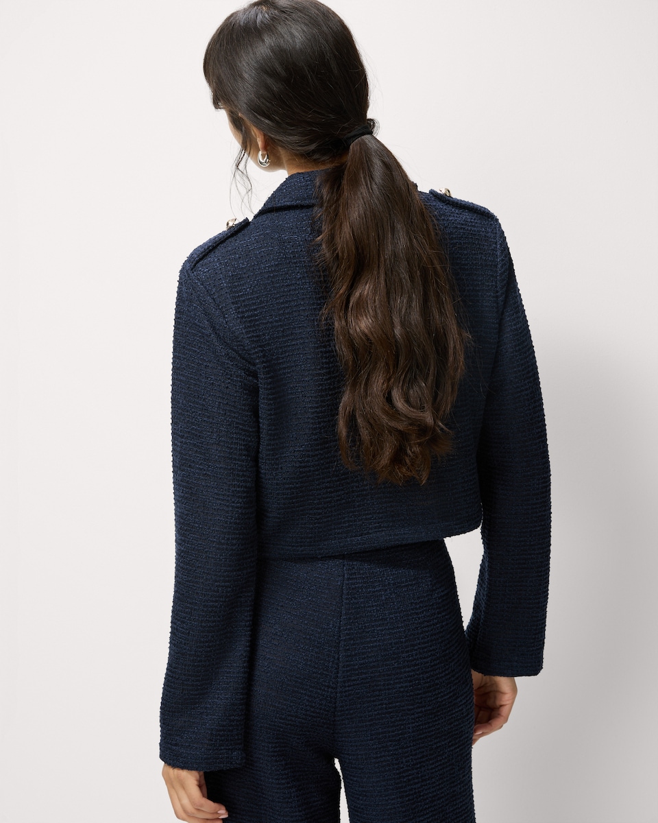 image 1 of F&F Boucle Textured Button Up Co-ord Jacket in Navy