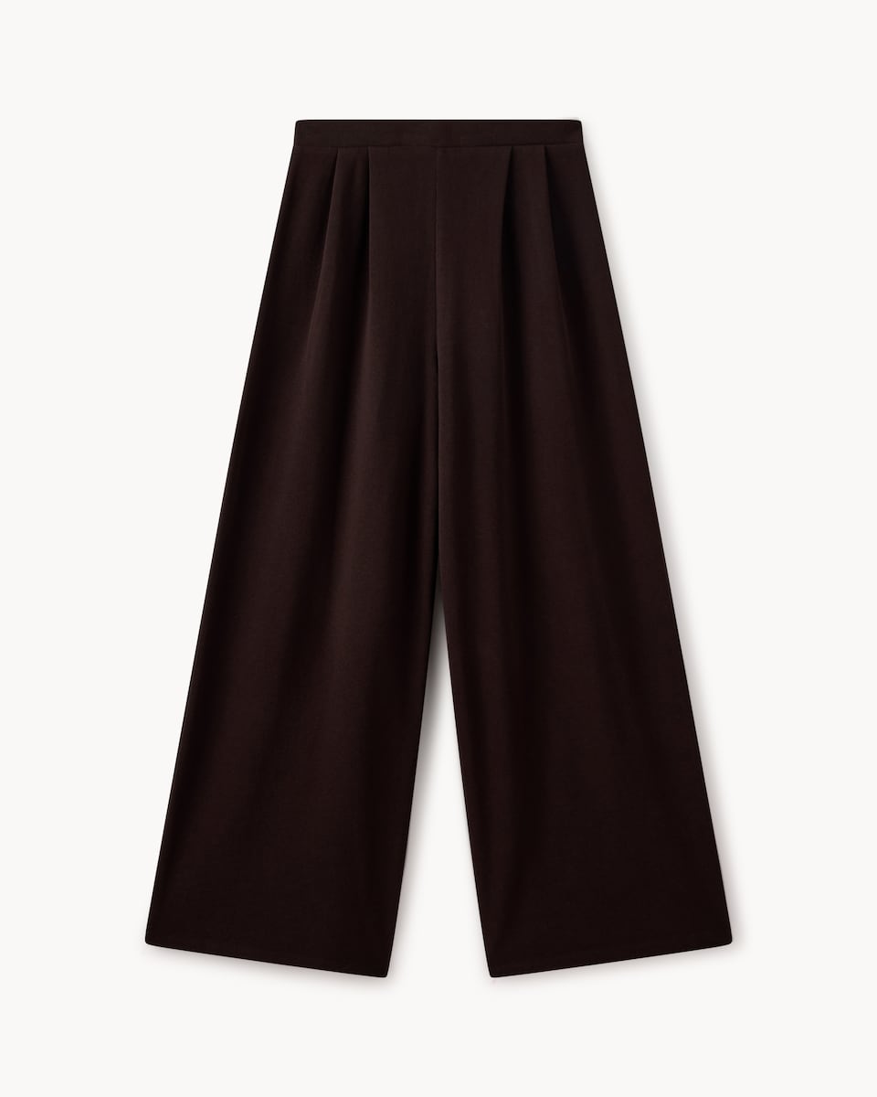 image 1 of F&F Brushed Pleated Wide Leg Co-ord Trousers in Chocolate