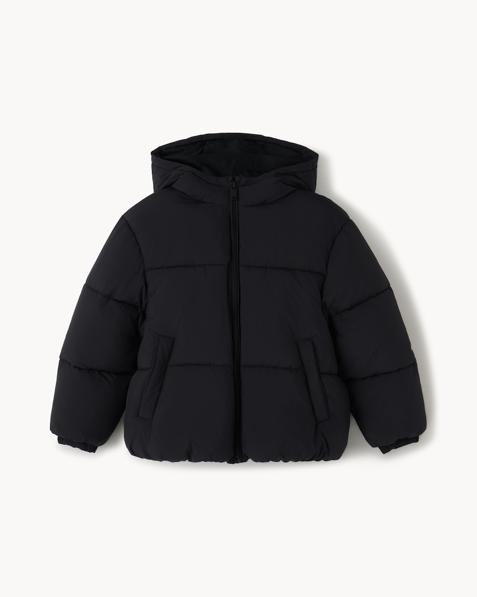 image 1 of F&F Girls Shower Resistant Hooded Padded Coat in Black