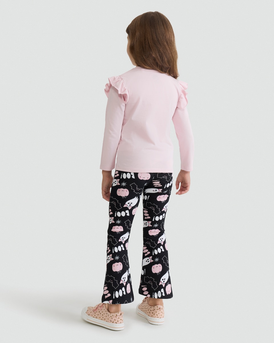 image 1 of F&F Girls 2-Piece Pure Cotton Fabulous Ghost Print Top and Legging Set in Multi Pink