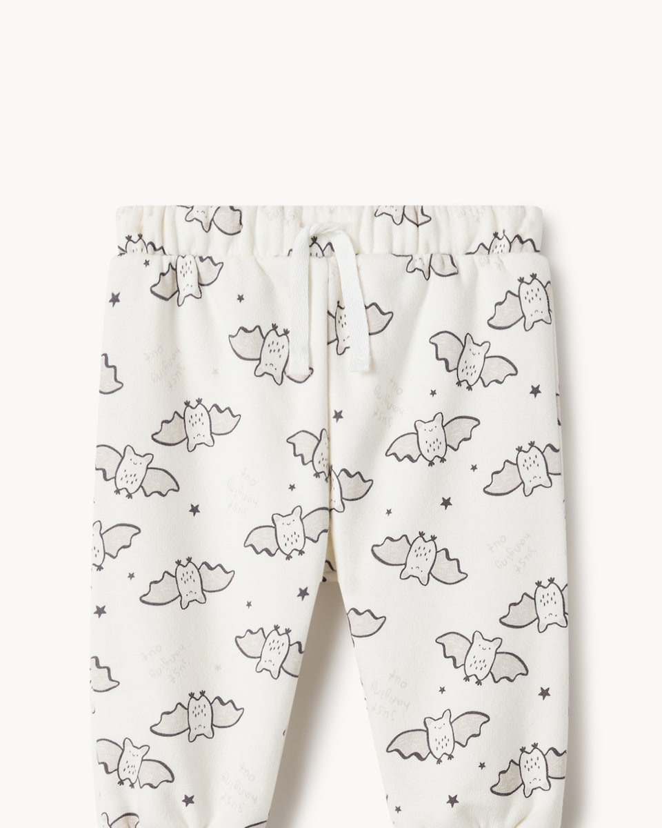 image 1 of F&F Baby 2-Piece Cotton Rich Bat Sweatshirt and Joggers Set in White