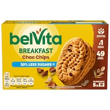 BelVita Breakfast Biscuits 30% Less Sugar Choc Chip 5 Pack 225G