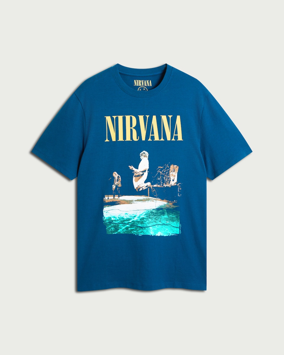 image 1 of Nirvana Pure Cotton Graphic Print T-Shirt in Navy