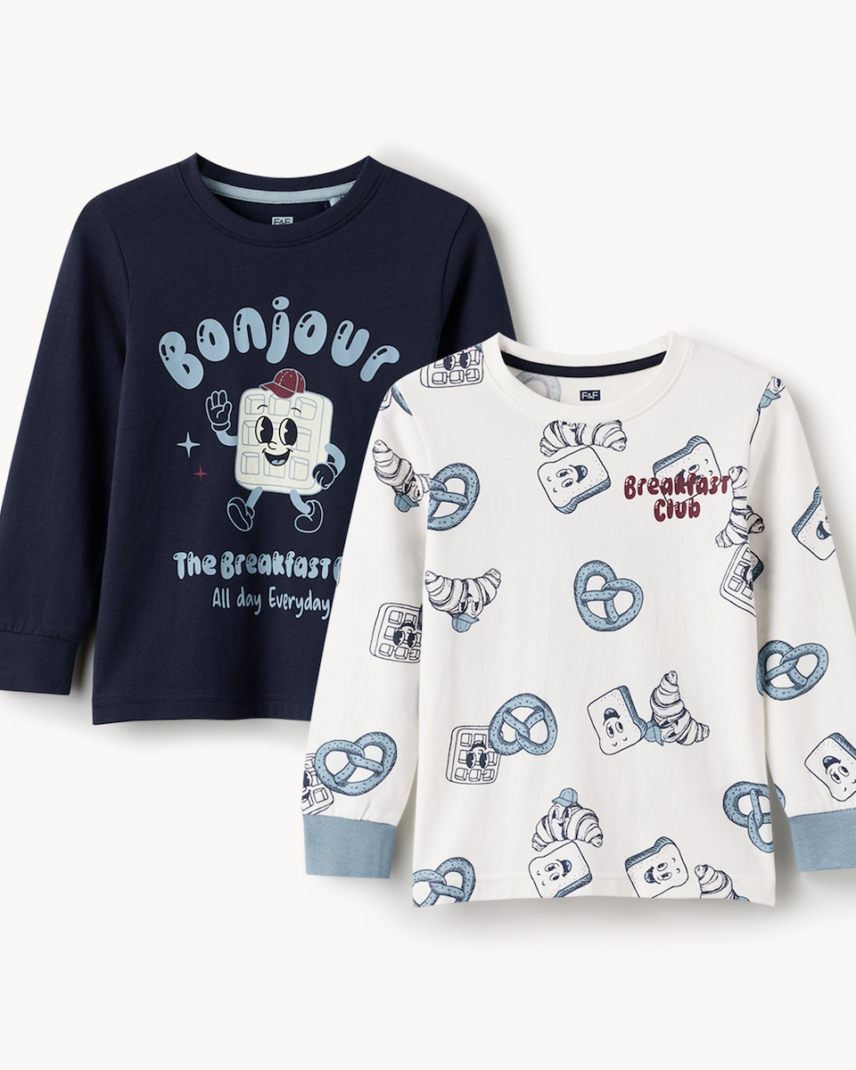image 1 of F&F 2-Pack Pure Cotton Breakfast Club Pyjama Sets in Multi