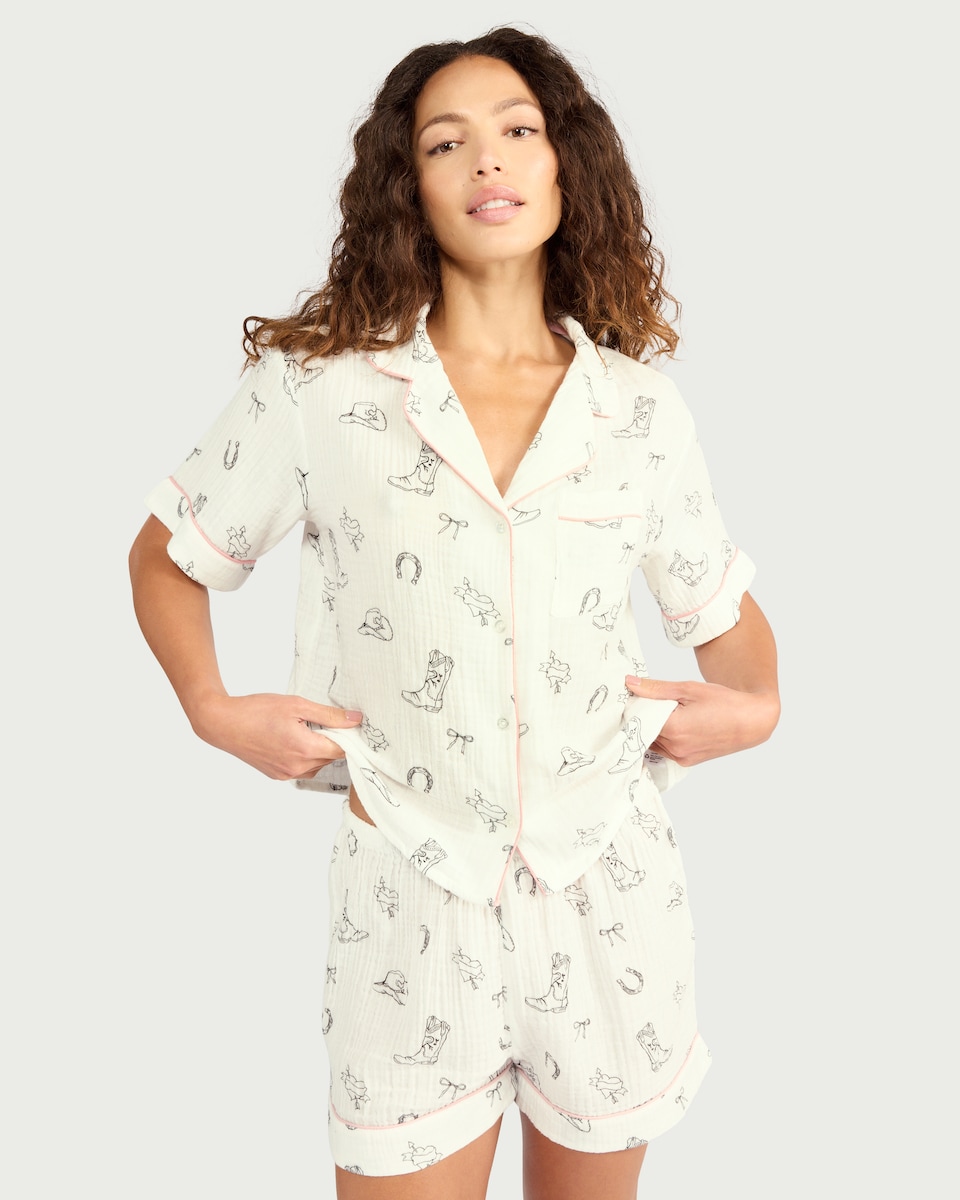 image 1 of F&F 2-Piece Pure Cotton Horseshoe Pyjama Set in Cream