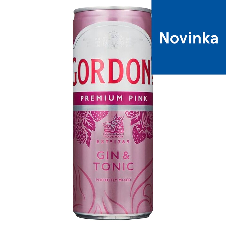 Gordon's Premium Pink Gin & Tonic sýtený alkoholický miešaný nápoj 250 ml