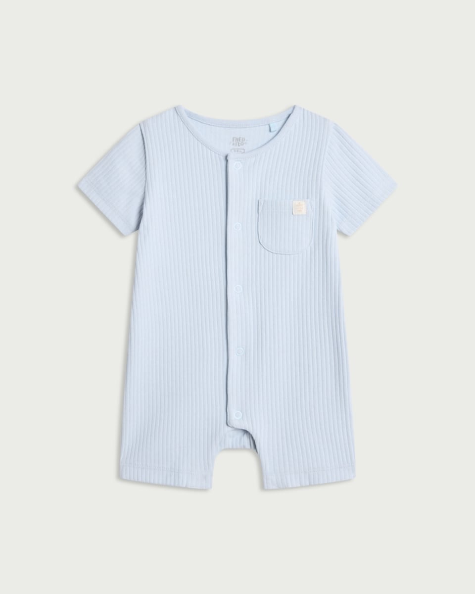 image 1 of F&F Baby Organic Cotton Ribbed Short Sleeved Romper in Blue