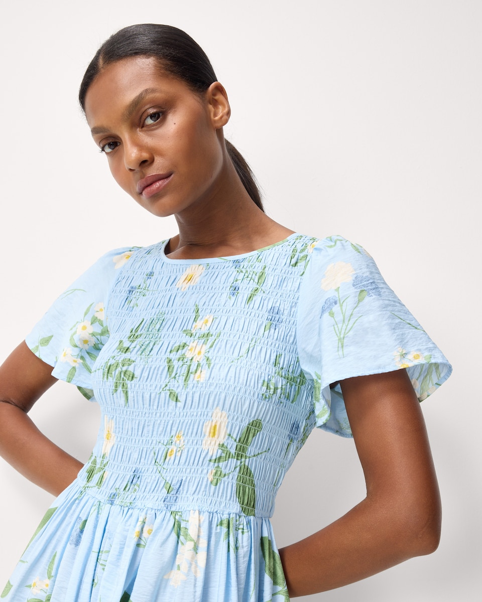 image 1 of F&F Floral Short Sleeved Midi Dress in Blue