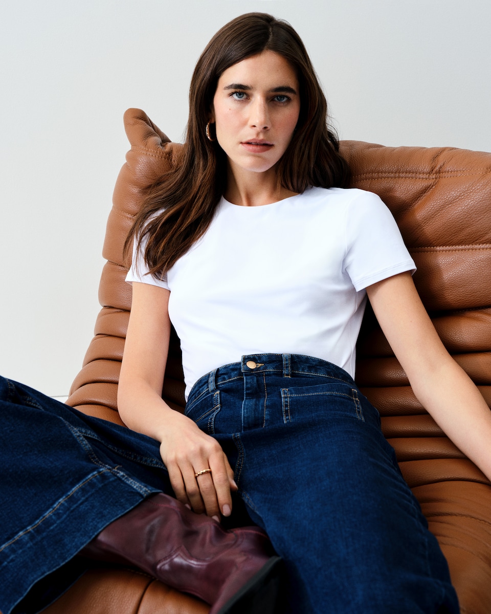 image 1 of The F&F Edit Patch Pocket Flared Jeans in Blue