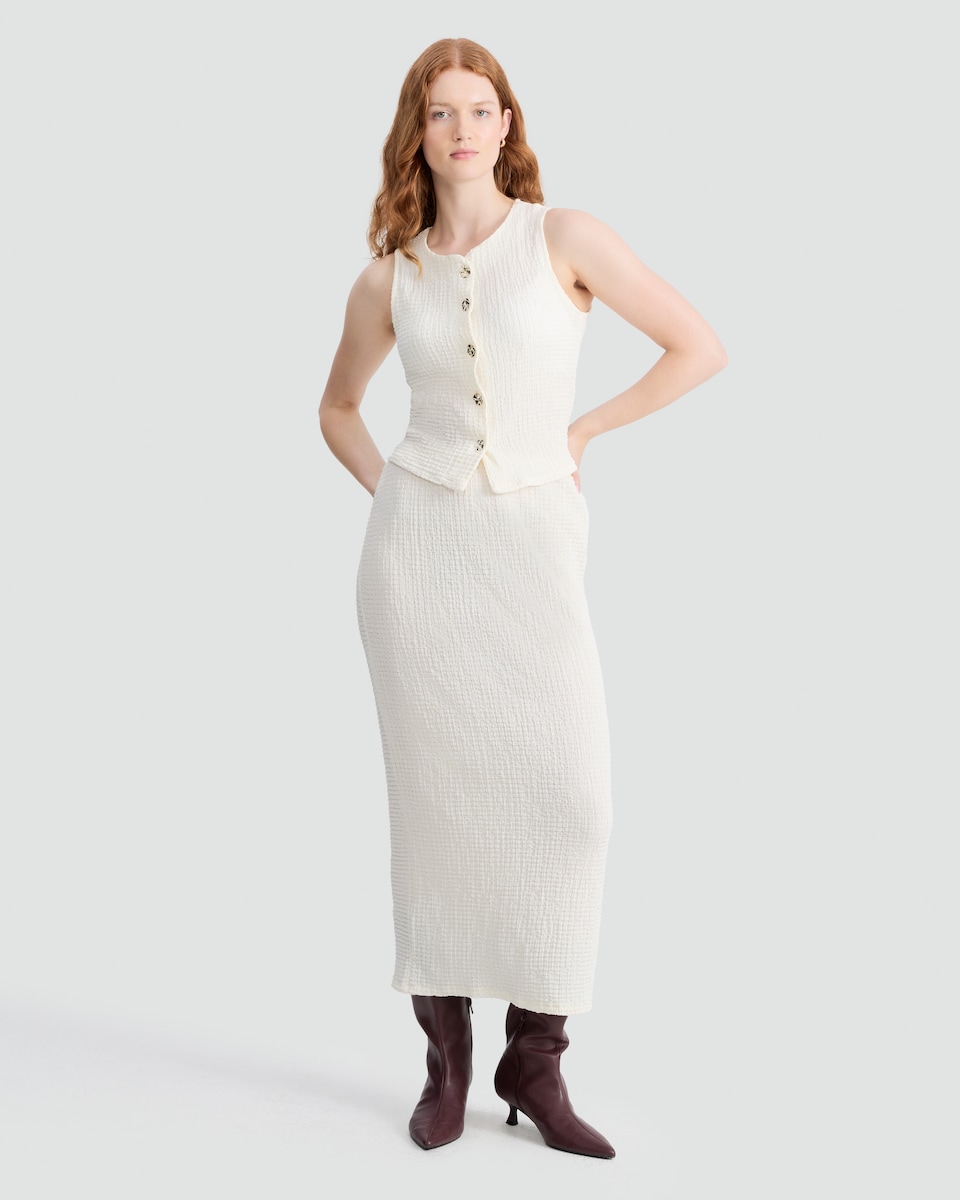 image 1 of F&F Textured Drawstring Bubble Midaxi Skirt in Neutral