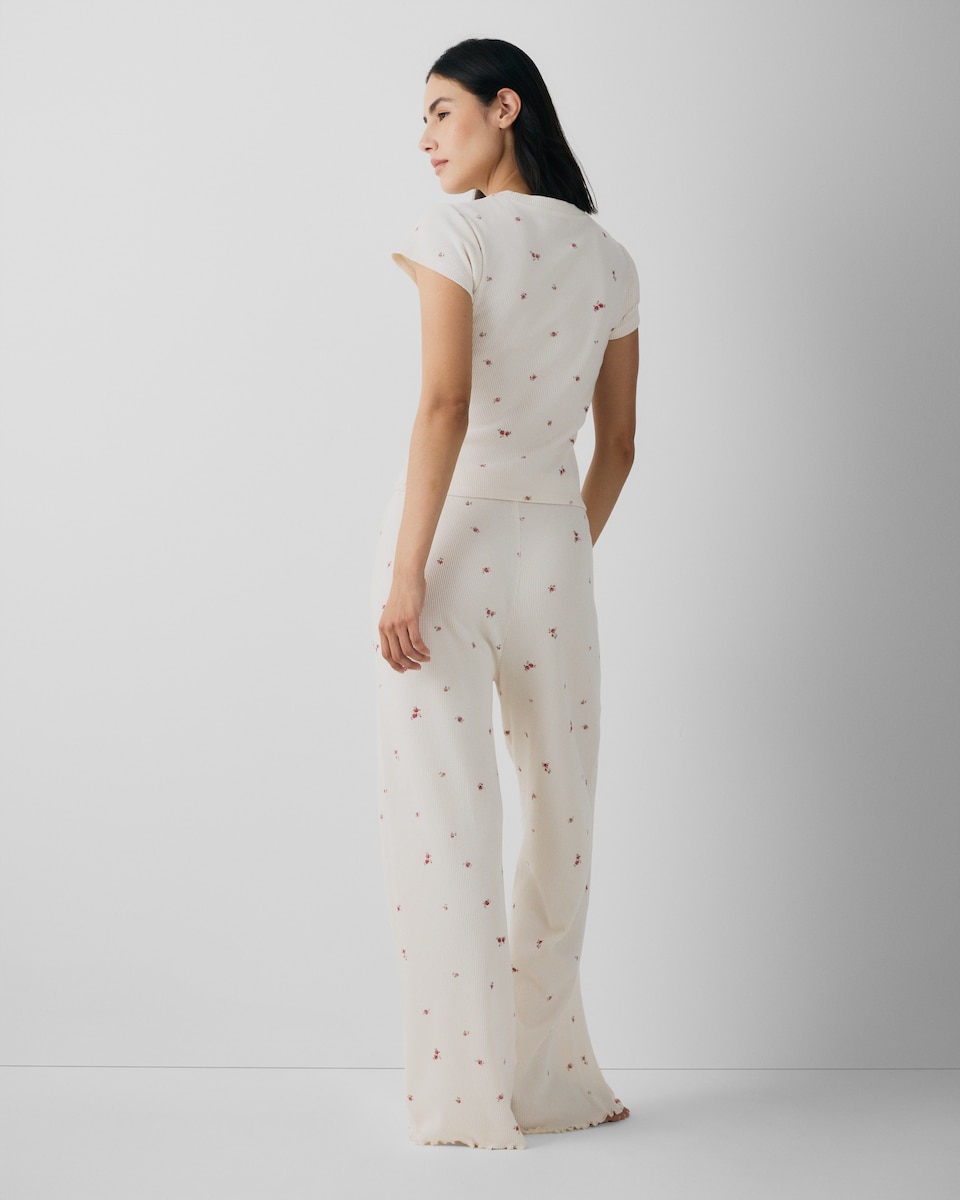 image 1 of F&F Waffle Textured Floral Pyjama Set in Cream