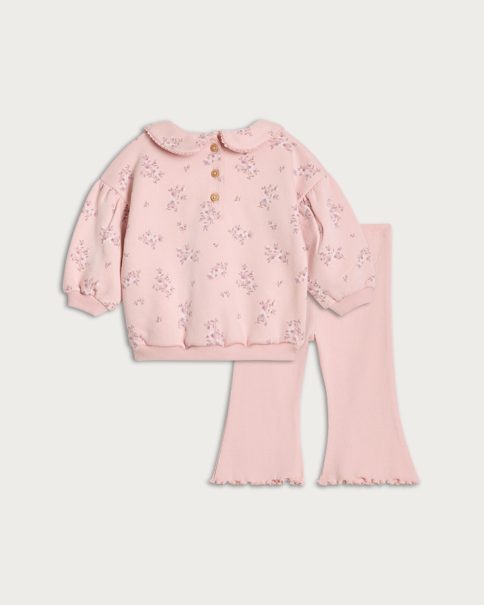image 1 of F&F Baby 2-Piece Cotton Rich Floral Print Jumper and Leggings Set in Pink