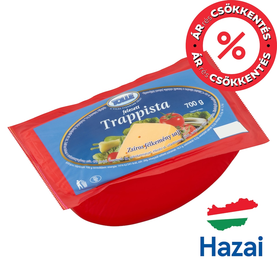 Tolle Trappista felezett zsíros félkemény sajt 700 g