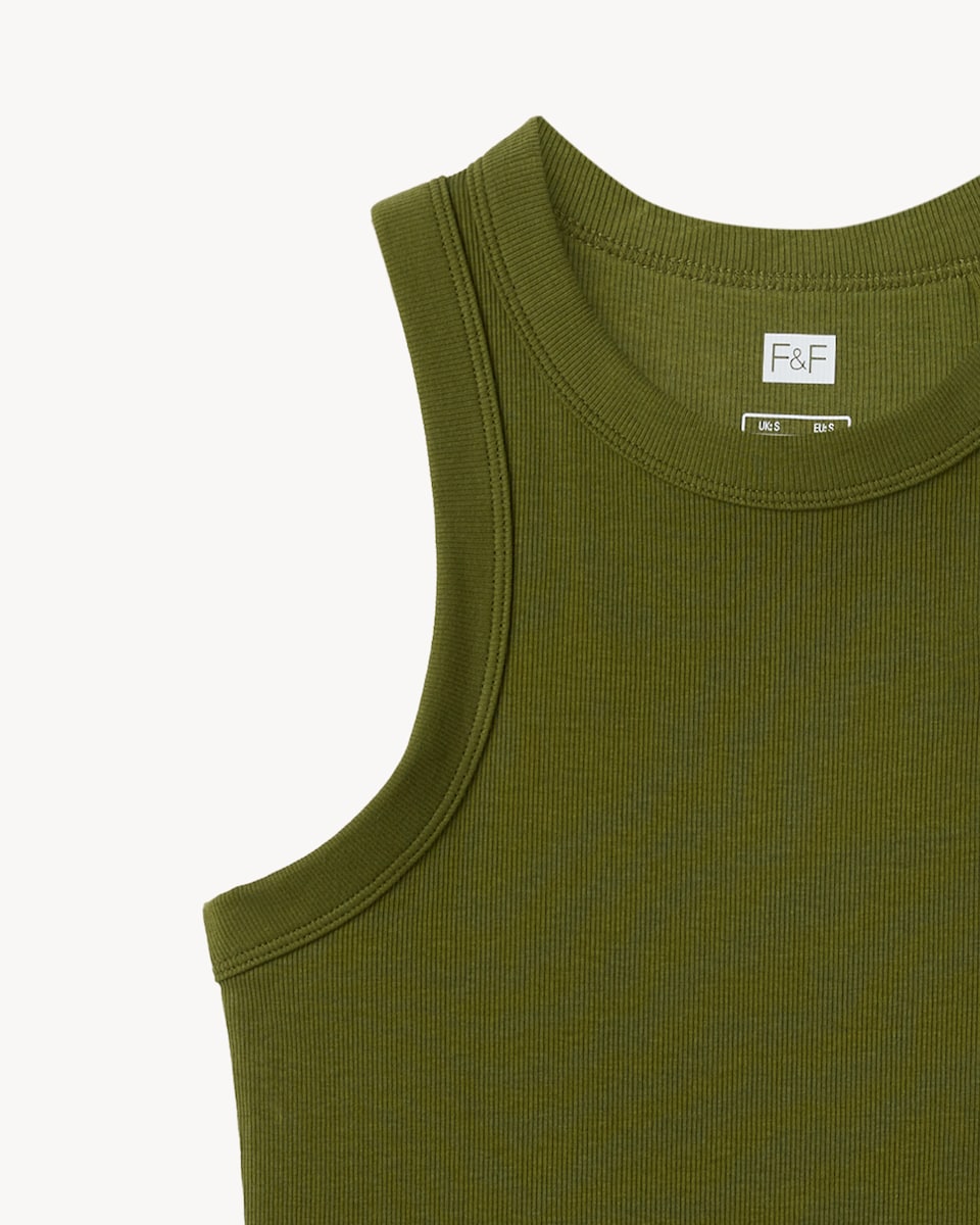 image 1 of F&F Cotton Rich Ribbed Vest in Olive
