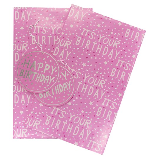 Tesco Happy Birthday Pink 2 Sheets 2 Tags Tesco Groceries