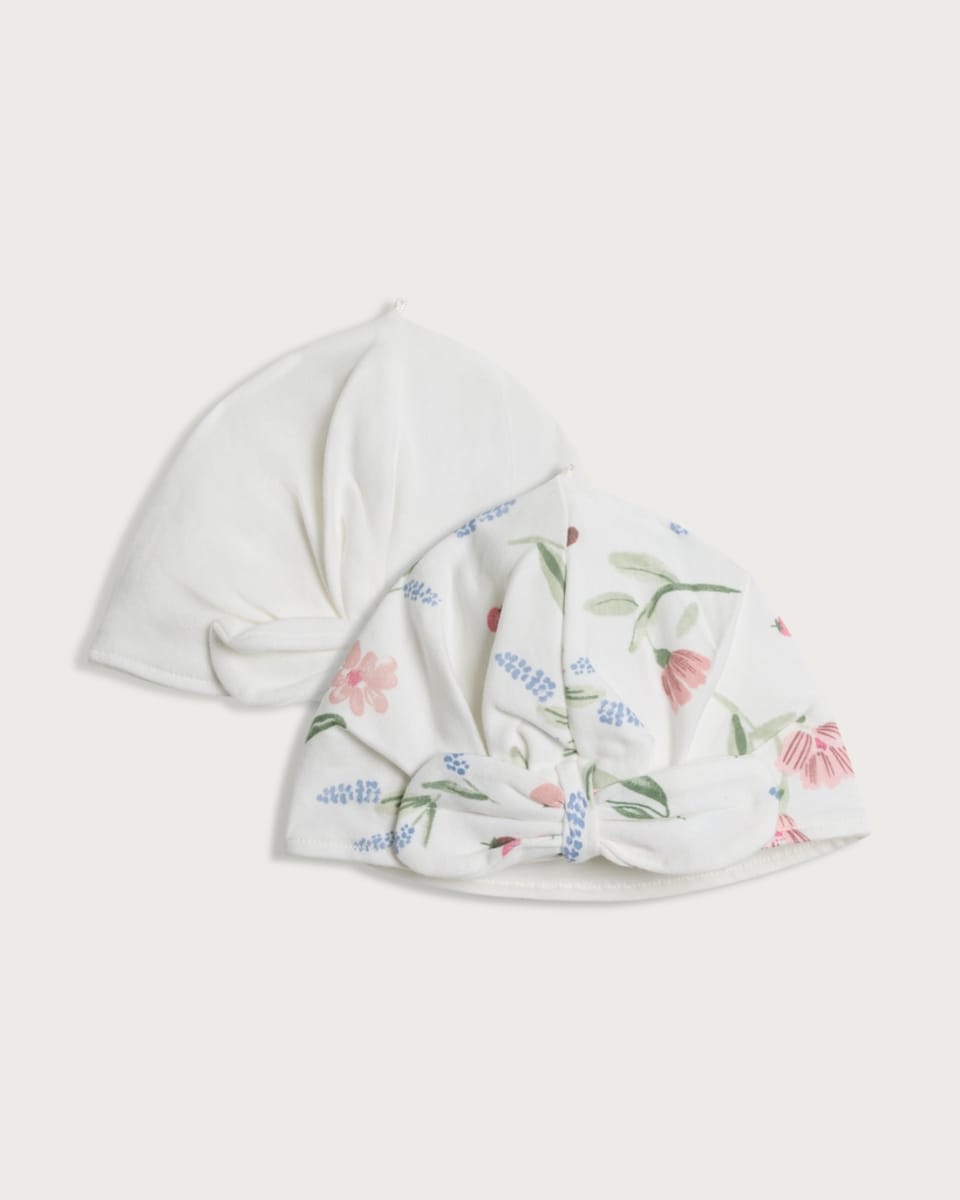 F&F Baby 2-Pack Pure Cotton Floral Hats in White