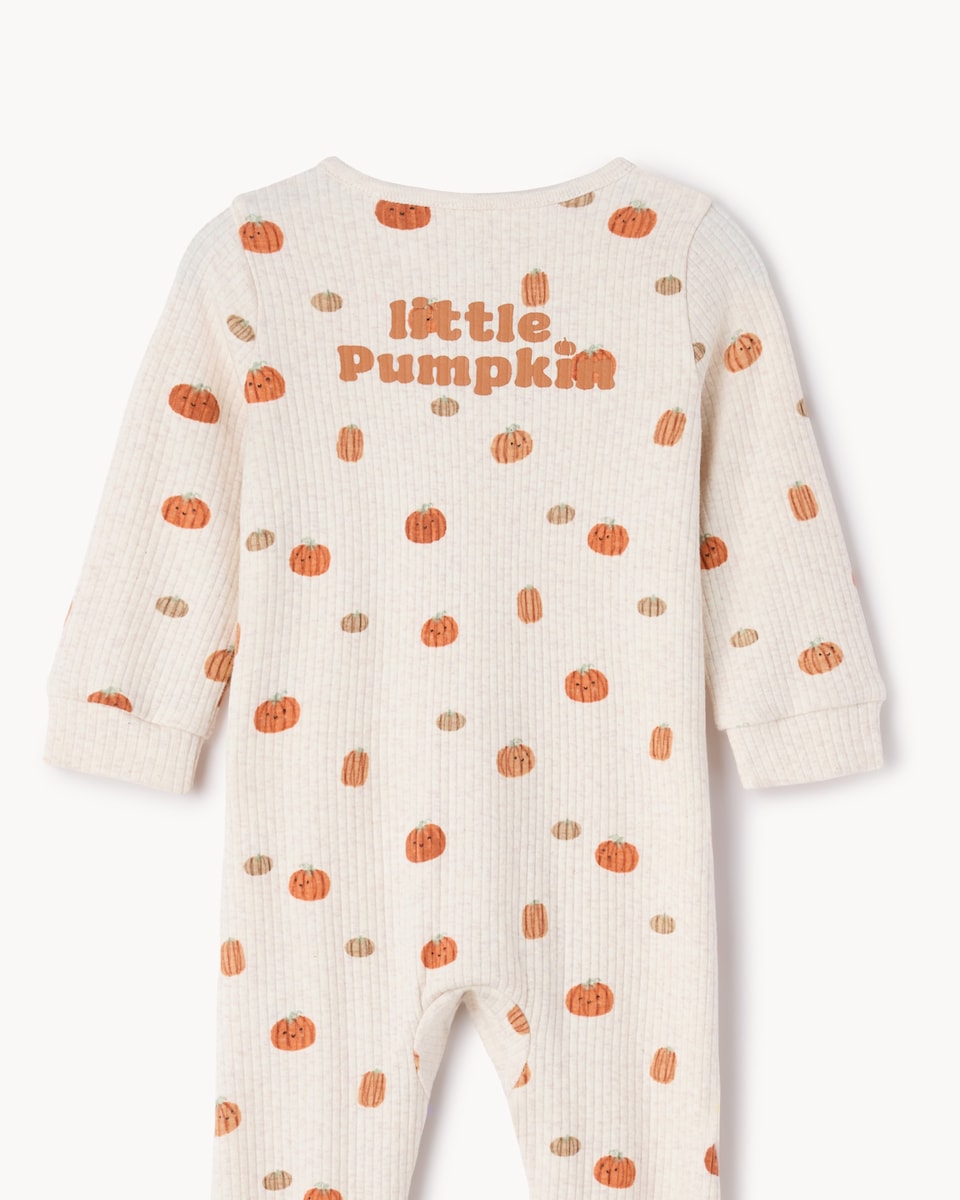 image 1 of F&F Baby Ribbed Little Pumpkin Sleepsuit in Neutral