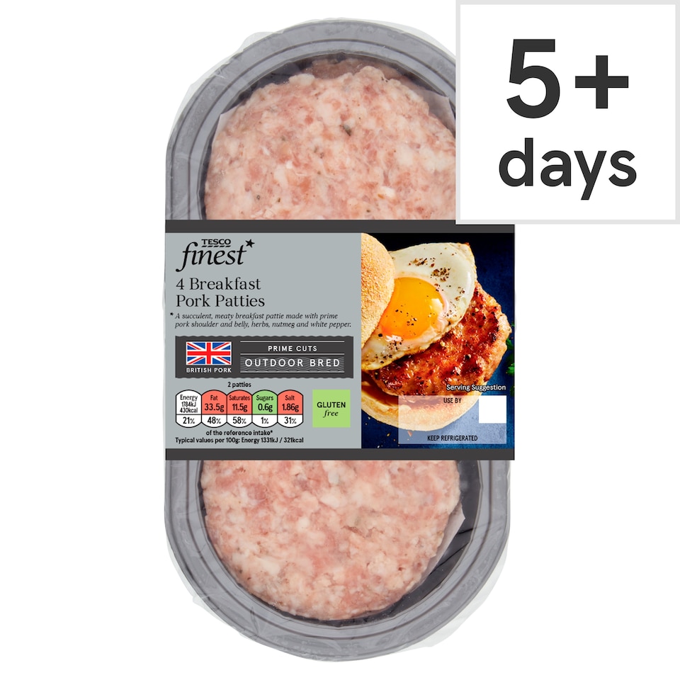 Tesco Finest Breakfast Pork Patties 4 Pack 320g