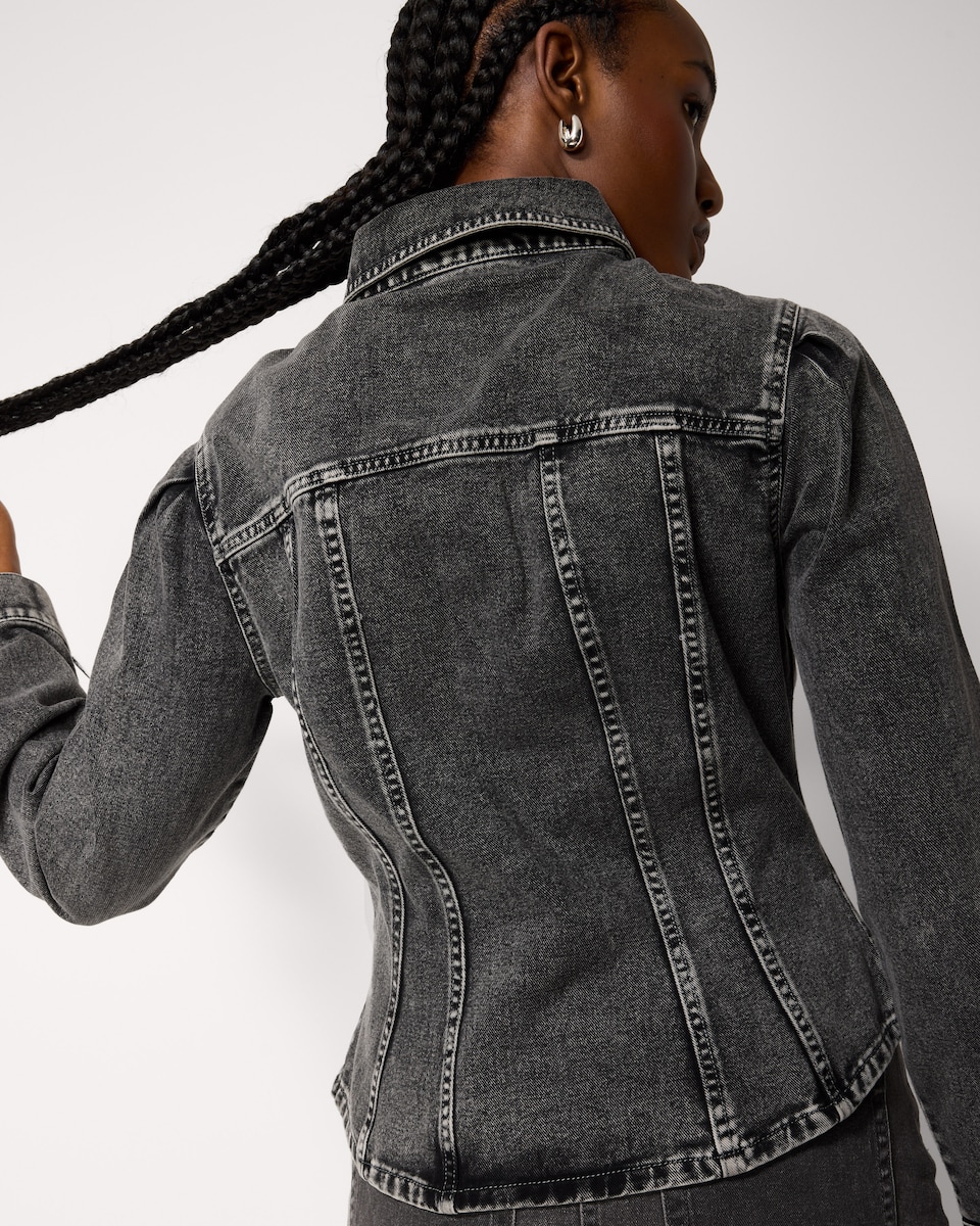image 1 of F&F Pure Cotton Cinched Denim Jacket in Grey