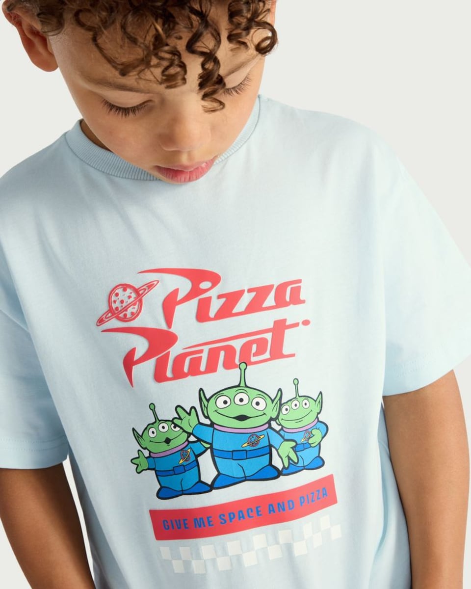 image 1 of Disney Toy Story Pure Cotton Pizza Planet Alien T-Shirt in Blue