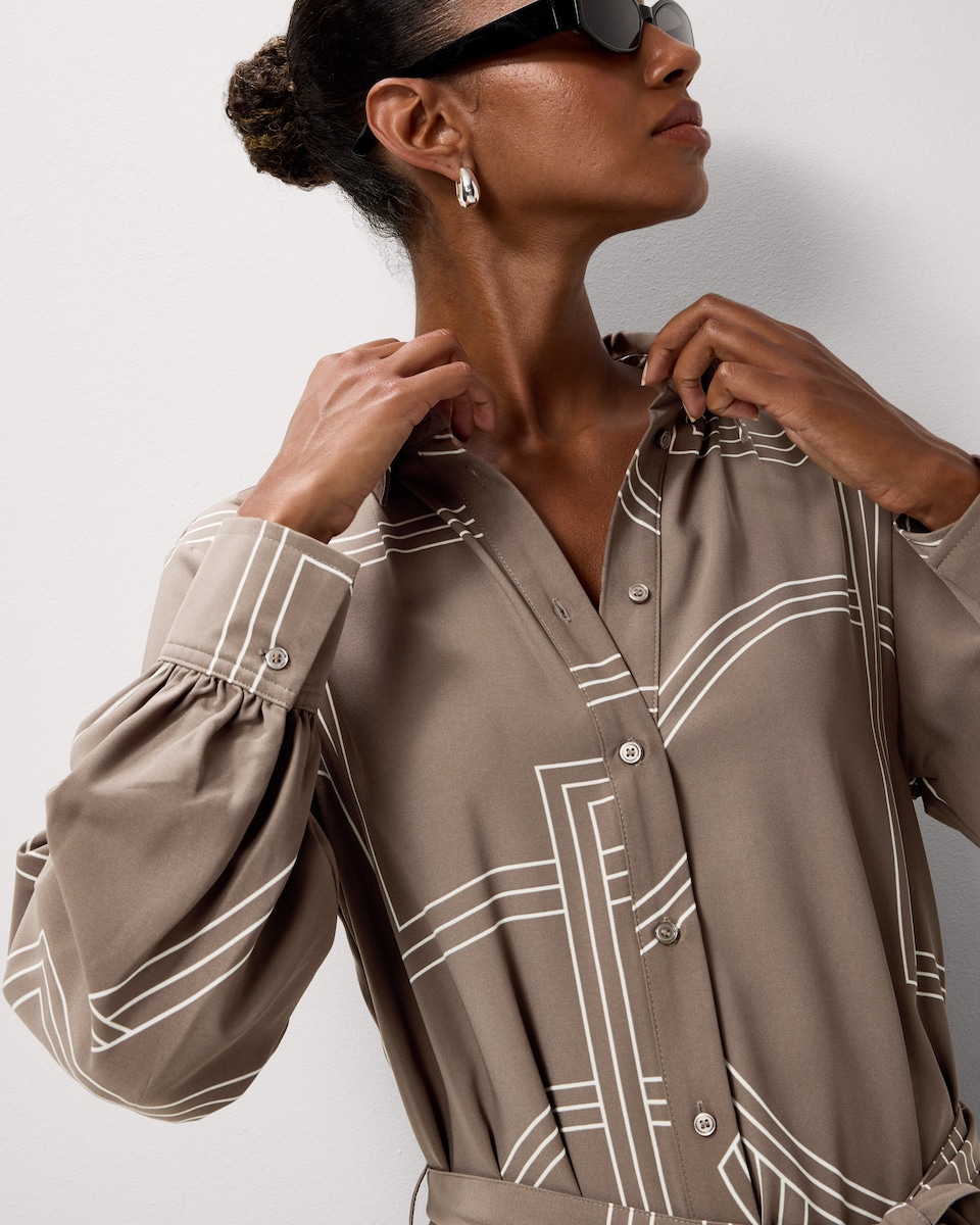 image 1 of F&F Abstract Print Shirt Midi Dress in Mink