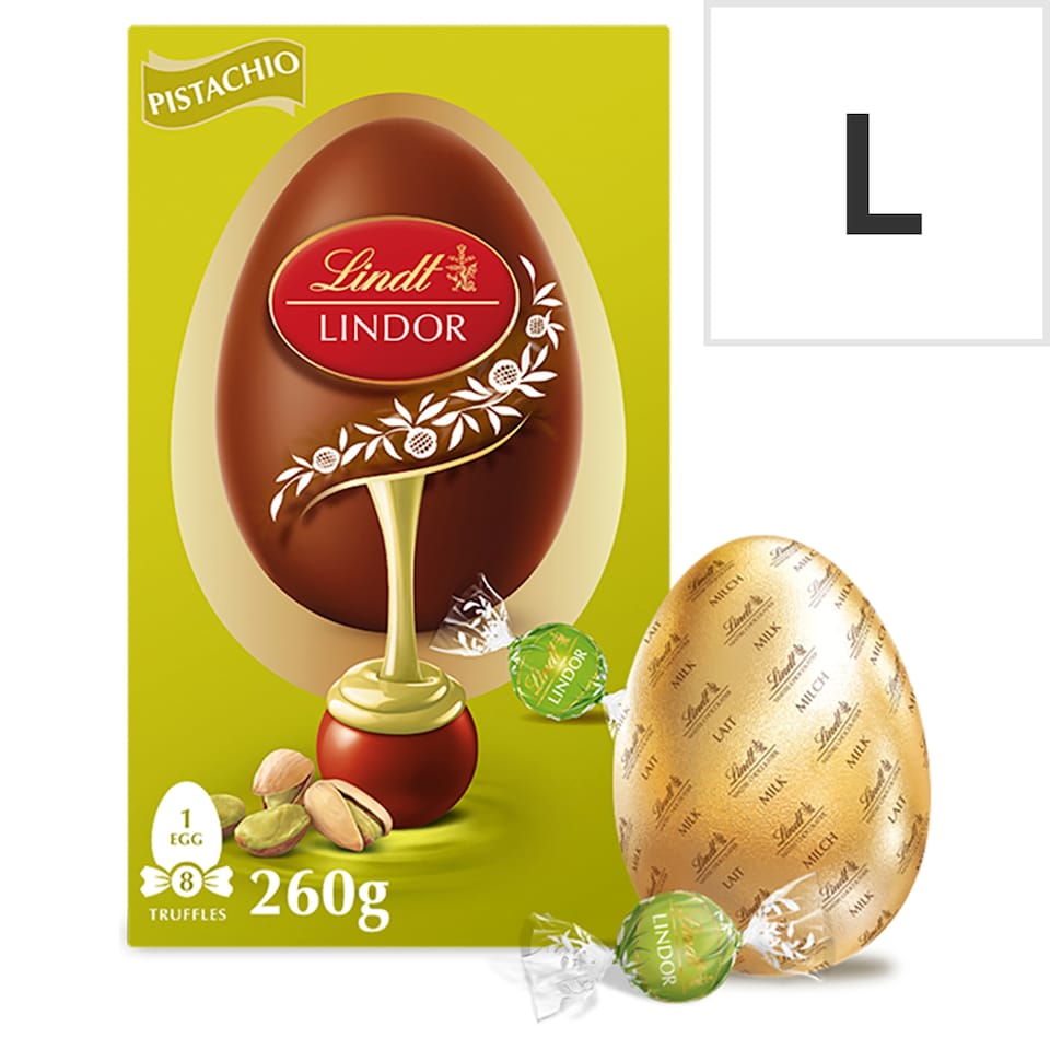 image 1 of Lindt Lindor Milk Chocolate Egg with Lindor Pistachio Truffles 260g