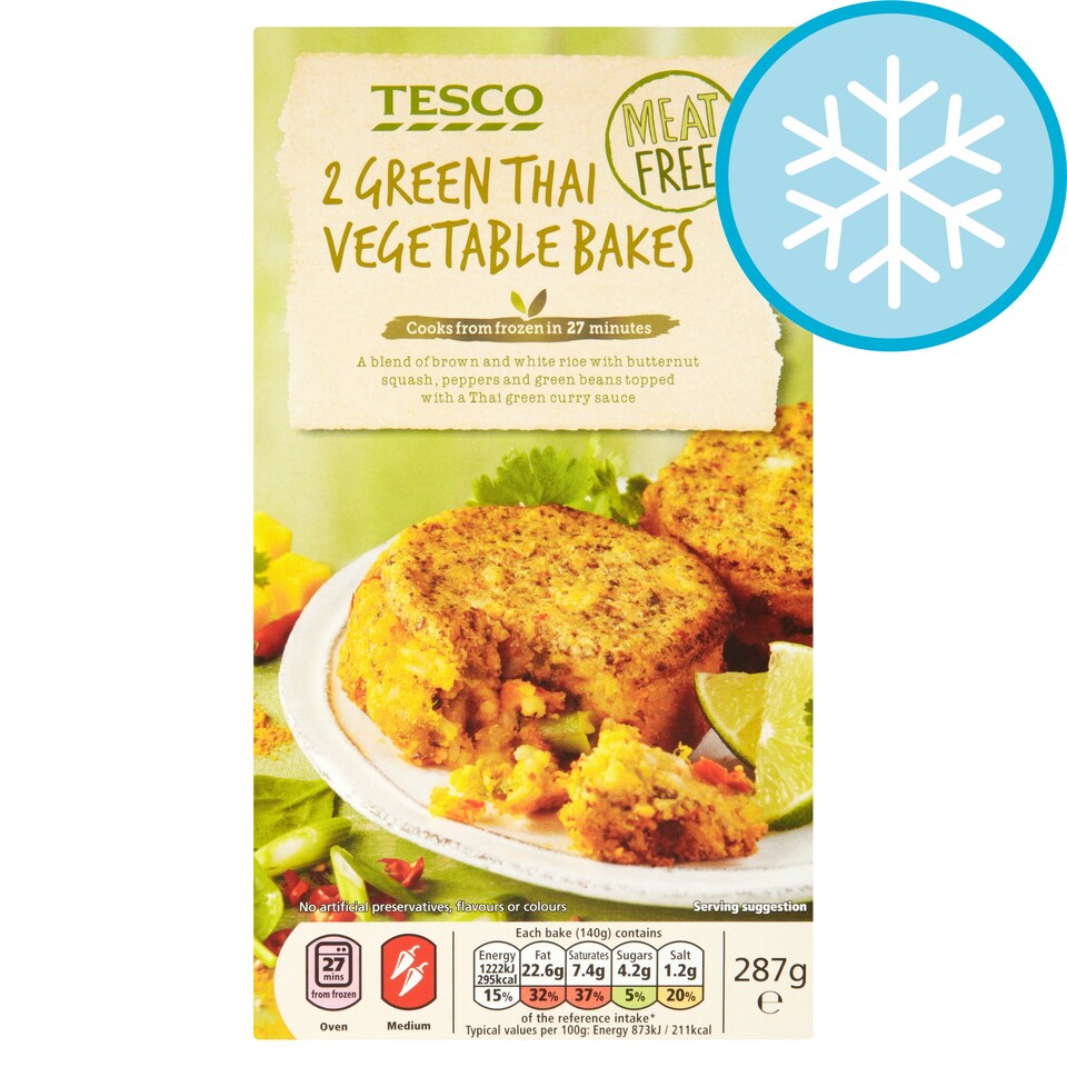 TESCO MEAT FREE 2 GREEN THAI VEG BAKES 287G