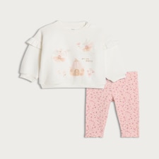 F&F Baby 2-Piece Cotton Rich Fairy Mouse Print Sweatshirt and Leggings Set in Cream