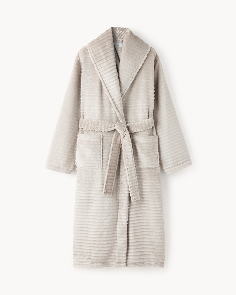 image 1 of F&F Textured Fleece Belted Dressing Gown in Mink