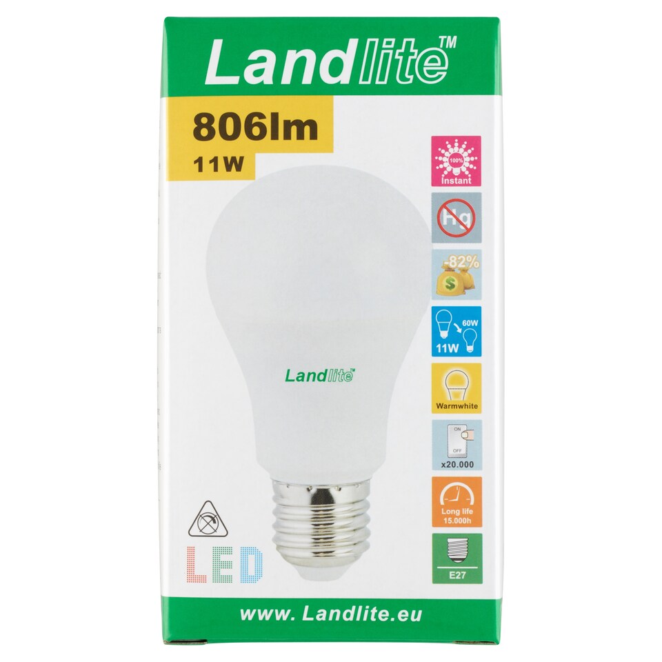 Landlite A60 806 lm 11 W E27 3000K LED izzó 1. kép