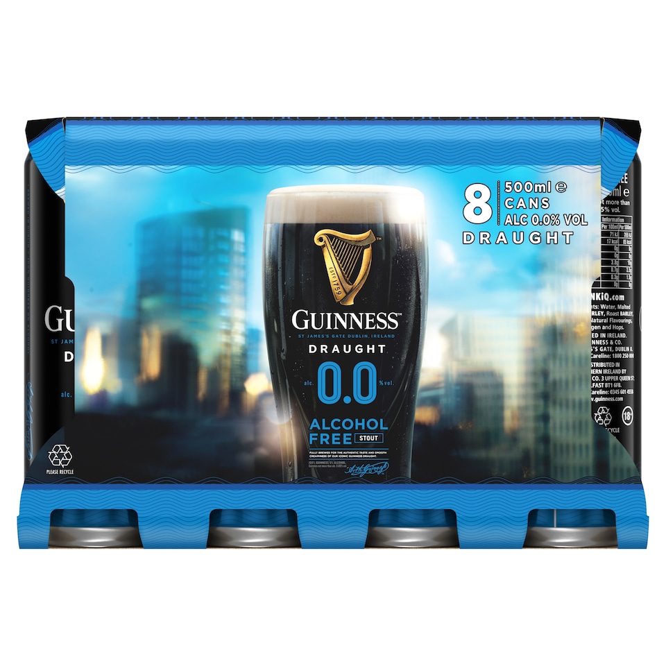 Guinness Draught 0.0 Alcohol Free Stout 8 X 500Ml