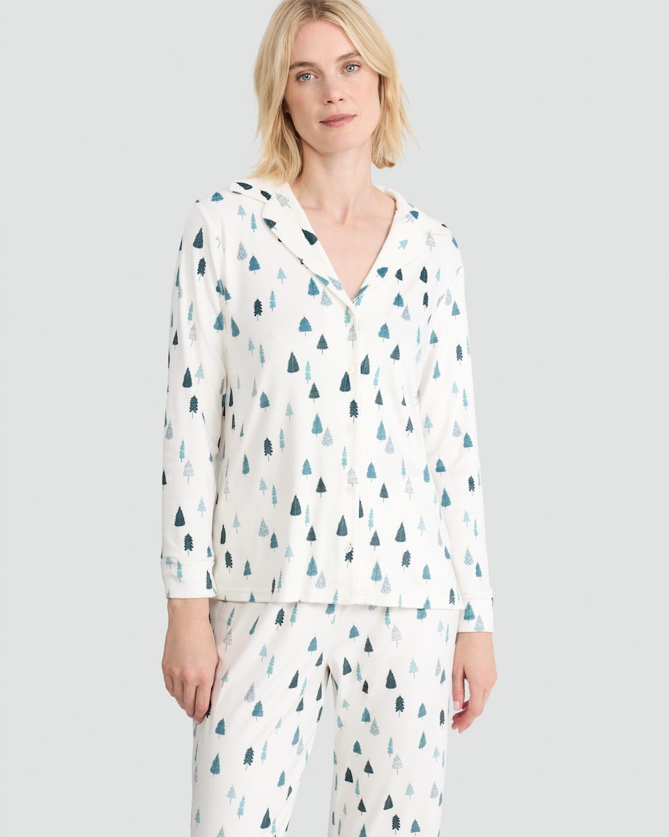 image 1 of F&F Tree Print Button Through Pyjamas in Cream