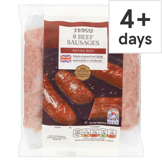 Tesco 8 British Beef Sausages 454G Tesco Groceries