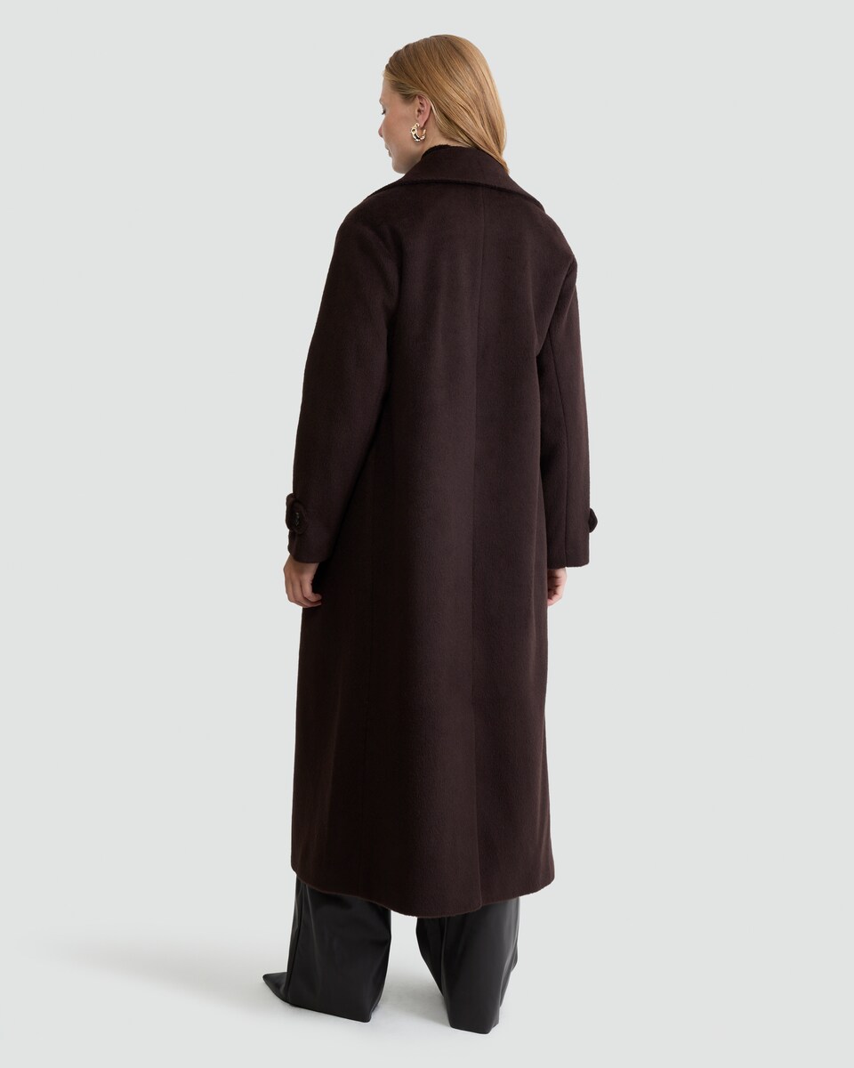image 1 of F&F Double Breasted Long Coat with Wool in Brown