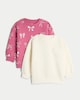image 1 of F&F Girls 2-Pack Cotton Rich Bow Print and Heart Sweatshirts in Cream