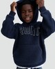 image 2 of F&F Boys Borg Textured Slogan Hoodie in Navy
