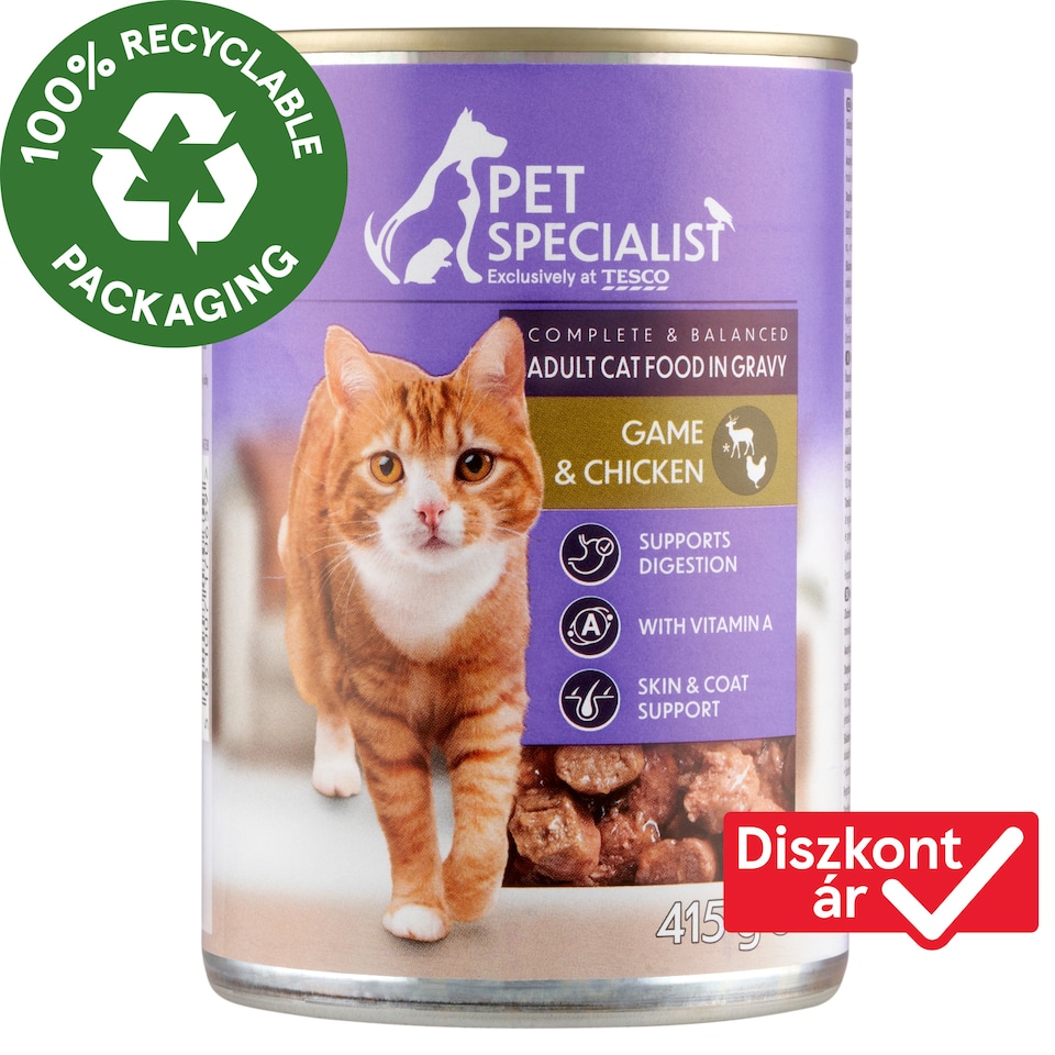 Pet Specialist teljes értékű állateledel felnőtt macskák számára vaddal és csirkével szószban 415 g