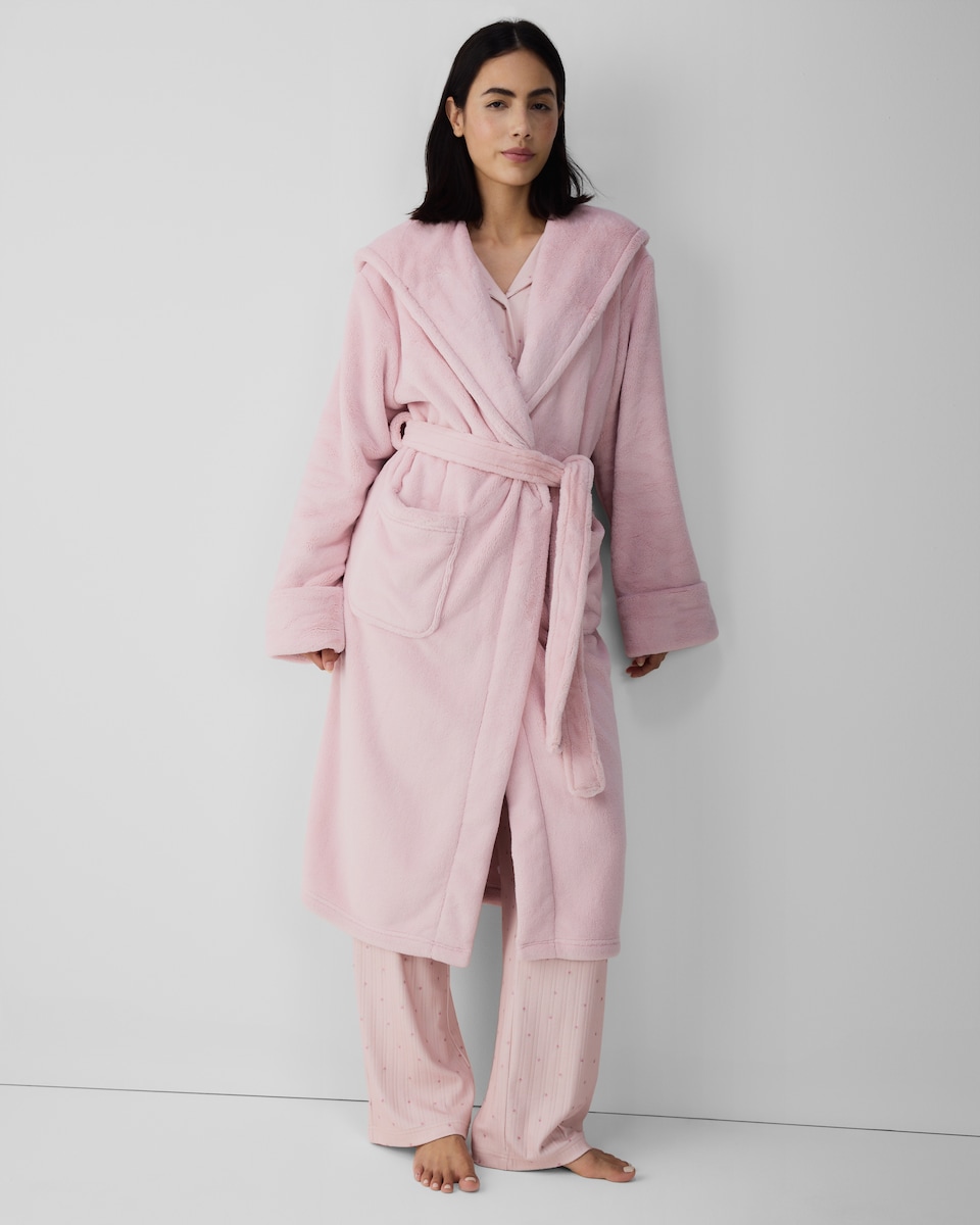 image 1 of F&F Hooded Dressing Gown in Pink