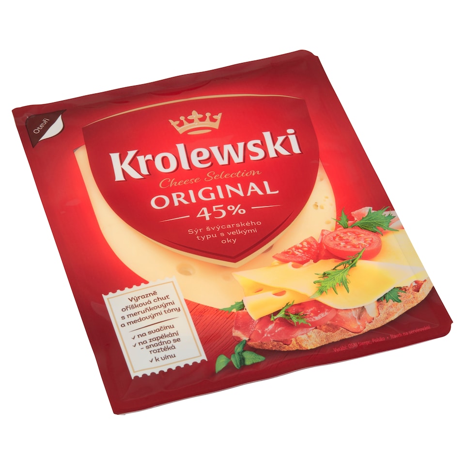 Obrázek 1 pro produkt Krolewski Original 45 % sýr švýcarského typu s velkými oky plátky 100g