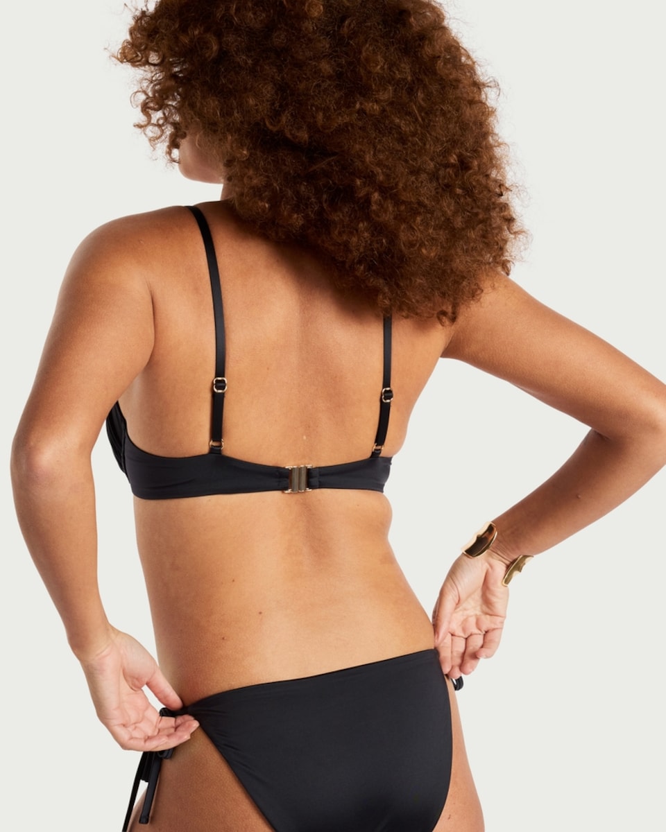 image 1 of F&F Ruched Chain Detail Bikini Top in Black