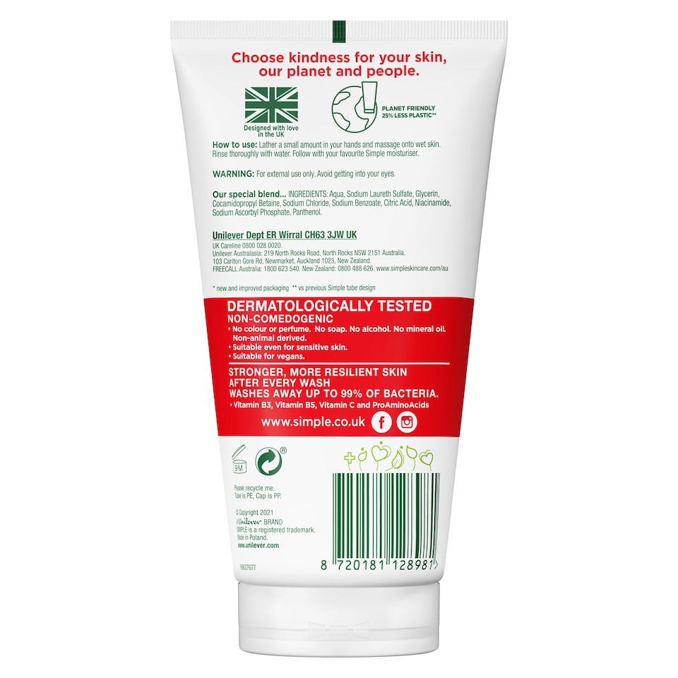 image 1 of Simple Kind Defence Antibacterial Face Wash 150Ml