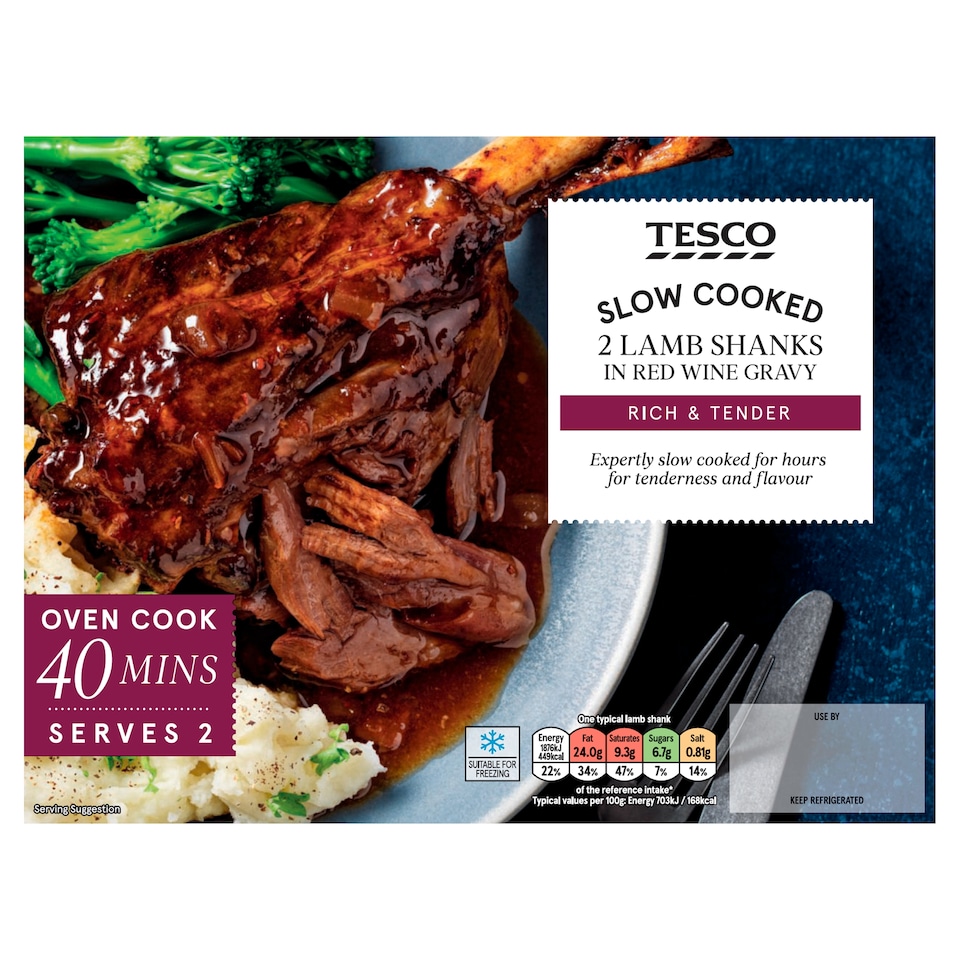 Tesco 2X Lamb Shanks In Red Wine Gravy 780G