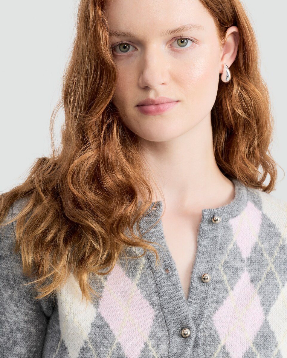 image 1 of F&F Argyle Button-Up Cardigan in Multi Grey