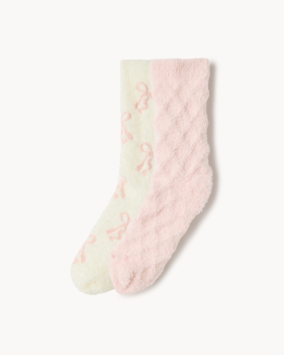 F&F 2-Pack Bow Cosy Socks in Pink