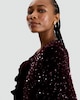image 2 of F&F Sequin Embellished Bow Detail Jacket in Burgundy