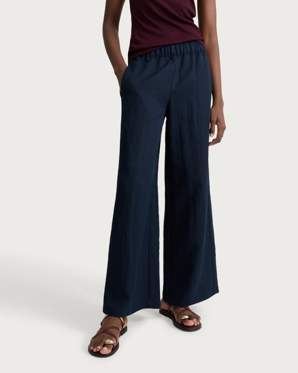 image 1 of The F&F Edit Lyocell Rich Wide Leg Trousers in Navy